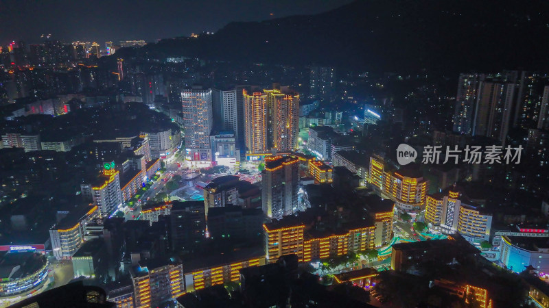 四川达州中心广场达州市购物广场夜景航拍