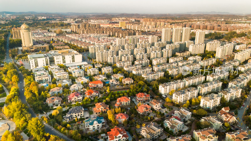 航拍俯瞰城市建筑群住宅区