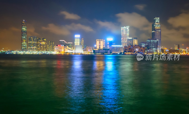 香港尖沙咀城市摩天大楼建筑群夜景灯光