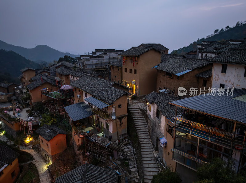 安徽黄山歙县皖南阳产土楼世界遗产夜景航拍