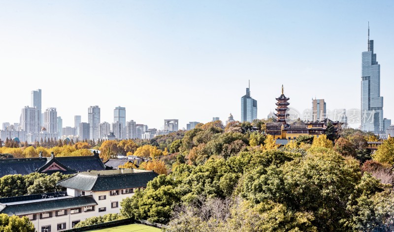 城市中传统建筑与现代高楼景观