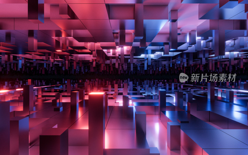 霓虹科技感方块隧道3D渲染