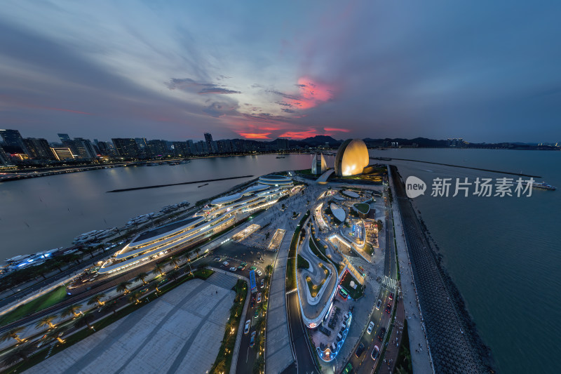 广州珠海日月贝大剧院情侣路海滩高空航拍