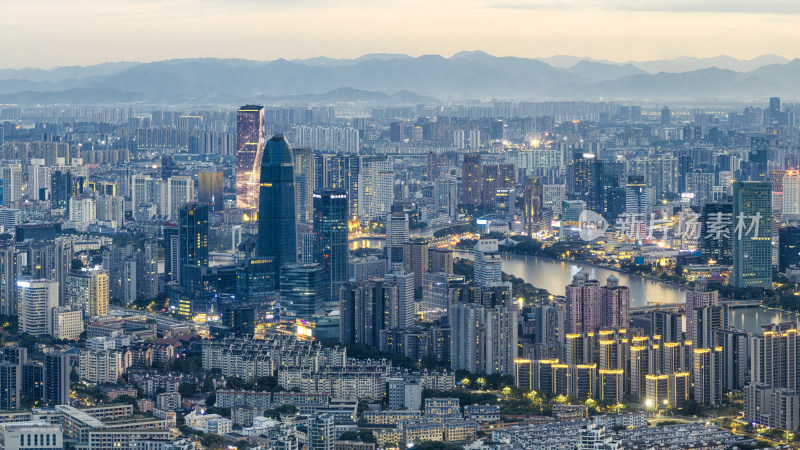 宁波城市江北湾头航拍夜景