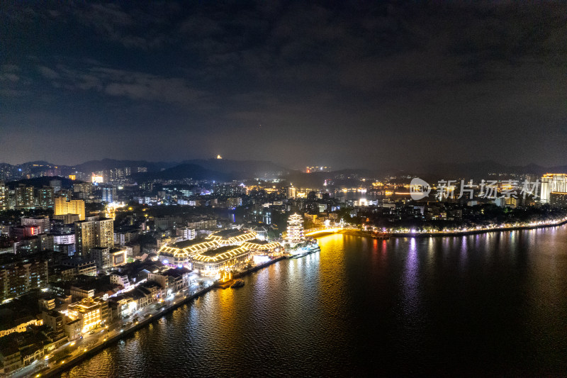 广东惠州城市夜景灯光航拍摄影图