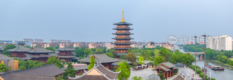 航拍上海宝山寺佛教寺院自然风光