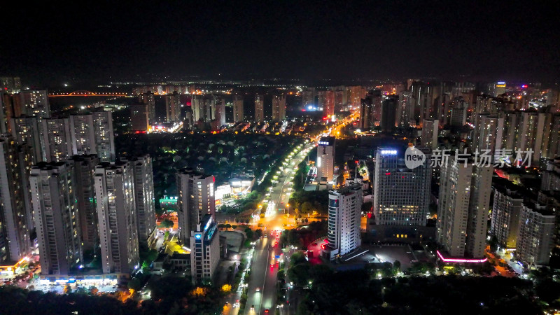 广西来宾城市夜景灯光交通航拍图