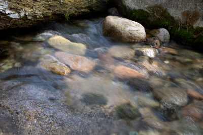 慢门拍摄夏季户外大山里流淌的溪流