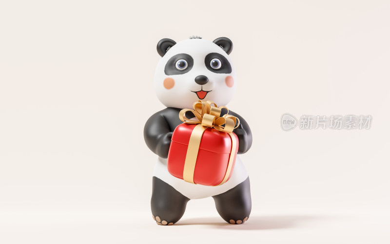 可爱的卡通熊猫角色3D渲染