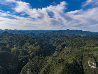 大自然山川蓝天白云天空航拍图