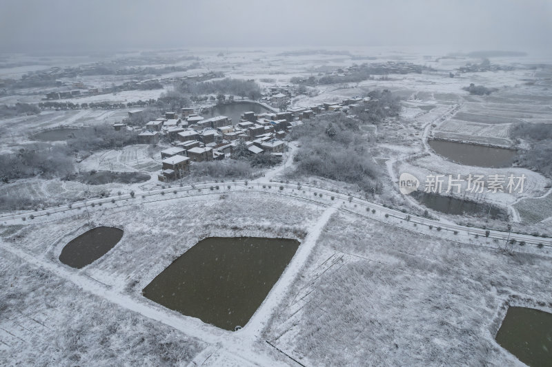 江西九江冬季雪景田园风光乡村风景航拍