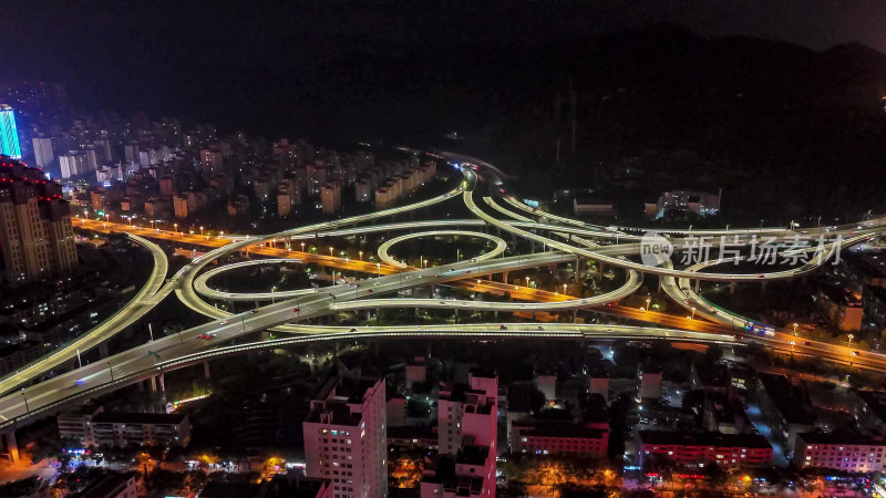 青海西宁园树立交桥夜景交通航拍图