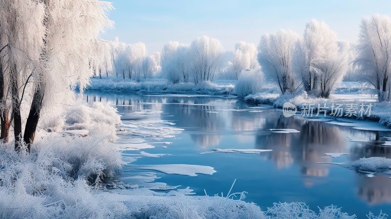 冬季唯美雪景海报背景配图高清摄影图