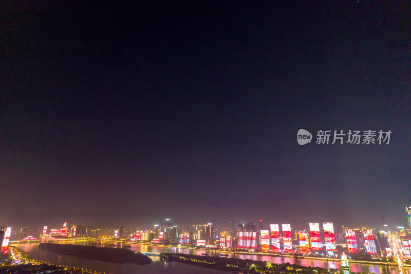 湖南长沙湘江两岸夜景灯光航拍摄影