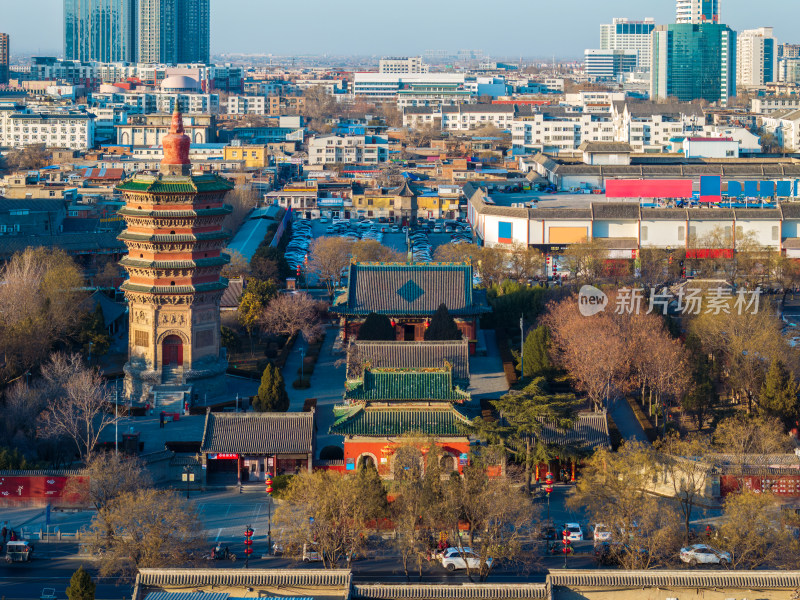 航拍河南安阳天宁寺塔和城市风光