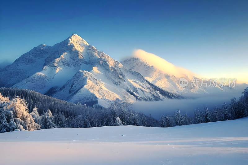 雪山风景冬天天空户外