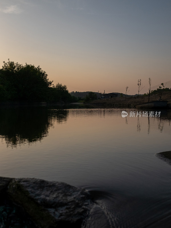 静谧湖水映树影的自然风景