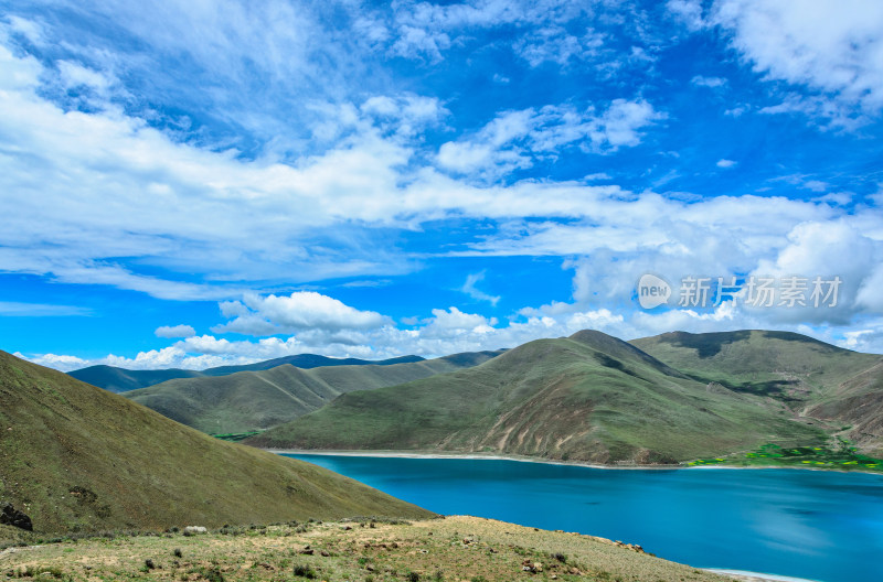 西藏山南羊卓雍措羊湖旅游景区湖泊远山风光