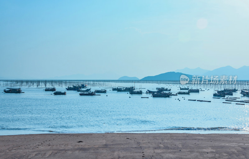 福建宁德霞浦海景风光与海上渔船