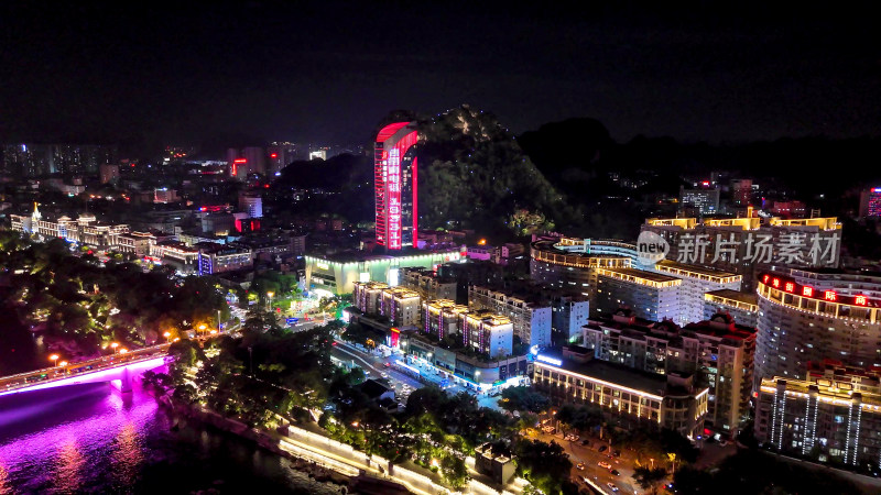 广西柳州银泰城夜景灯光航拍图