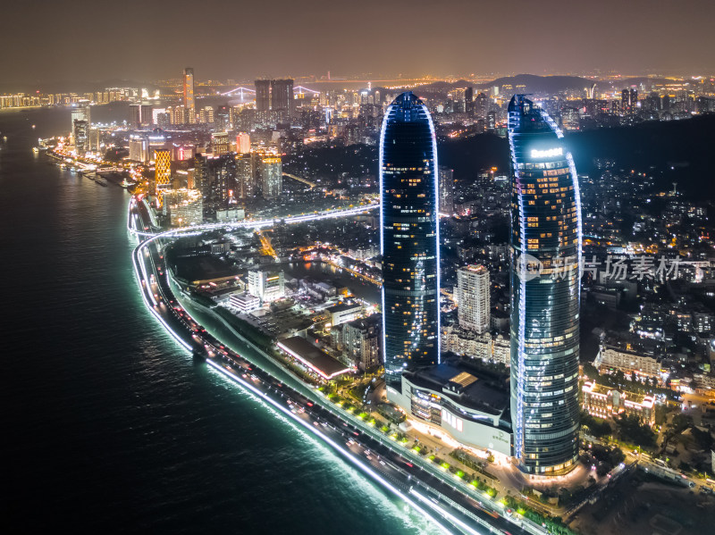 福建厦门城市夜景航拍