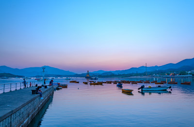 香港大浦大美督海湾港口码头落日夕阳余晖