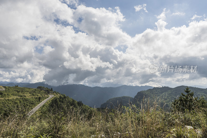 草地蓝天白云自然风景图