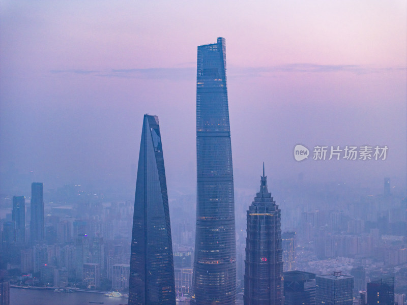 航拍上海陆家嘴高金融中心密集高楼群夜景