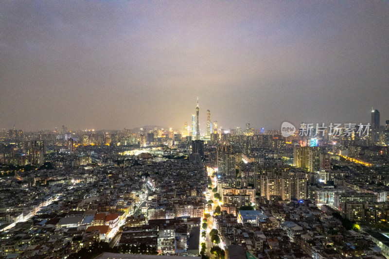 广州城市夜景灯光航拍图