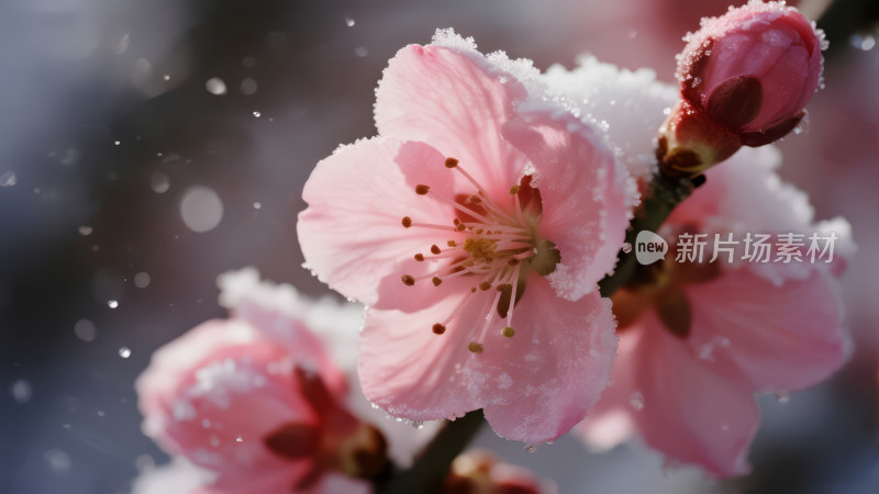 冬季傲雪梅花绽放禅意唯美背景图