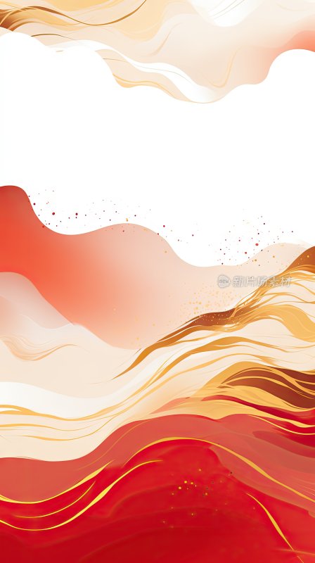 新中式山水画，红金色渐变抽象背景
