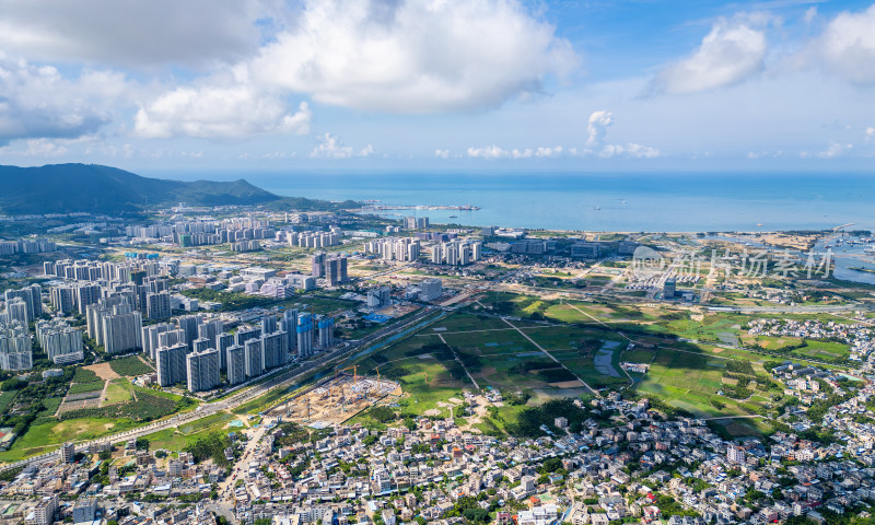 海南三亚崖州科技城高视角城市航拍4k全景