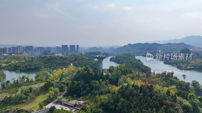 四川达州莲花湖湿地公园航拍摄影图