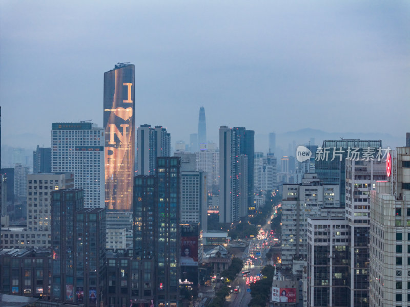 浙江宁波CBD城市光影日出夜景高空航拍