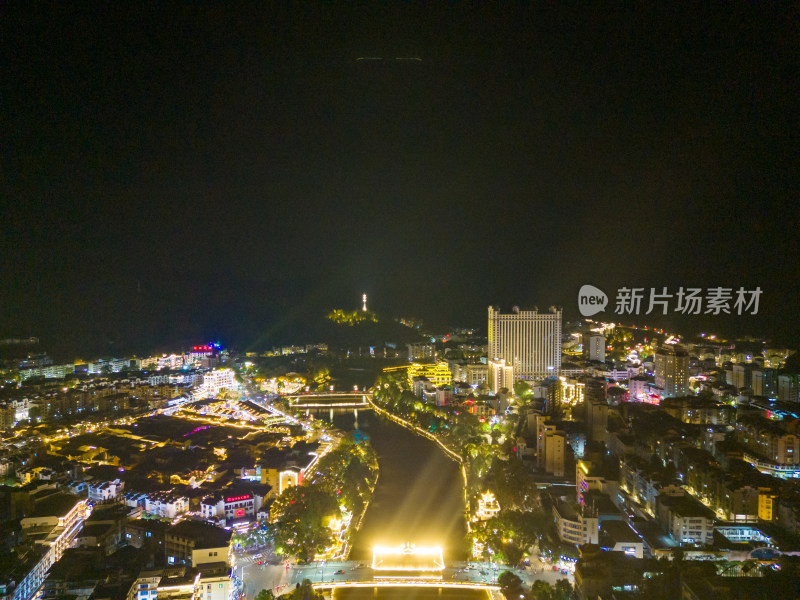 福建泰宁古城城市夜景灯光航拍图