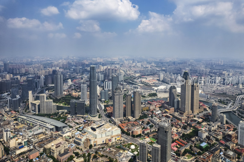 天津海河风景线城市天际线建筑风光航拍