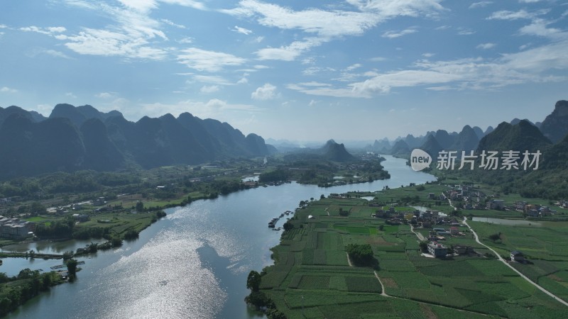 低空航拍广西河池龙江风景山水自然风光