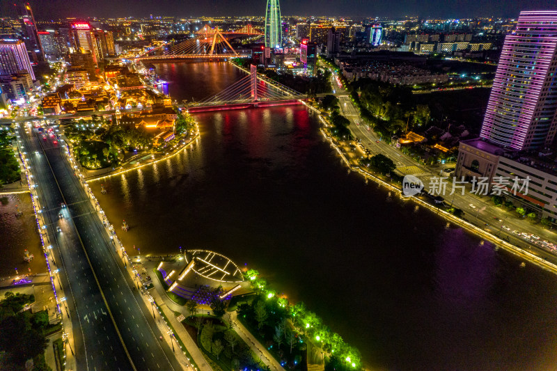 浙江宁波城市夜景灯光航拍摄影图