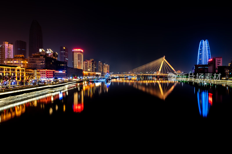 浙江宁波老外滩三江口夜景夜色城市建筑景观