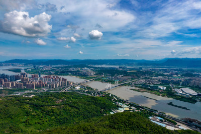 福建福州城市风光闽江鼓山蓝天白云航拍摄影