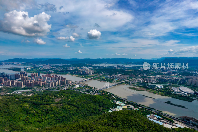 福建福州城市风光闽江鼓山蓝天白云航拍摄影