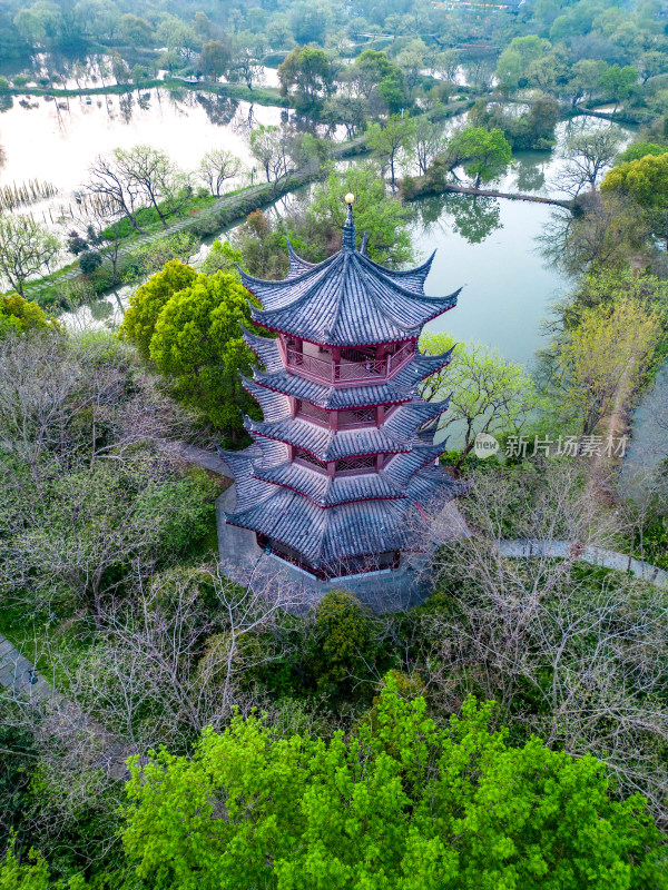 杭州西溪湿地洪园步云塔航拍