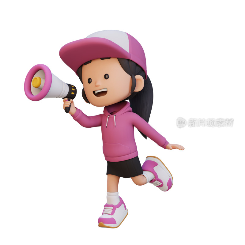 手持喇叭的卡通女孩形象