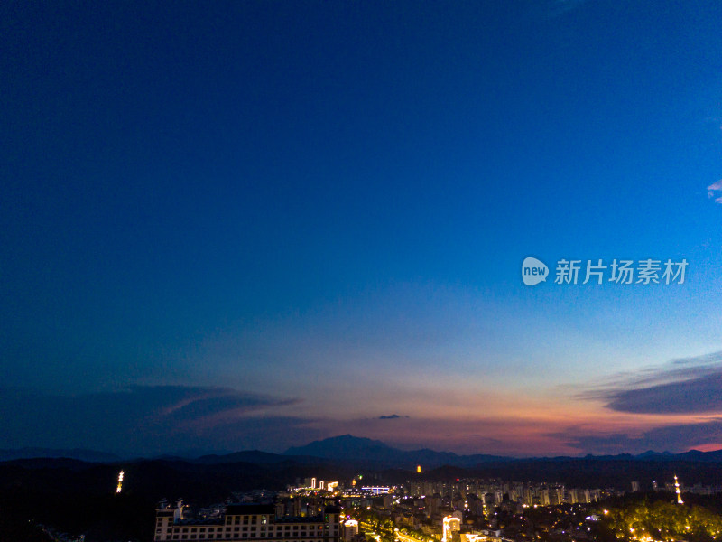 泰宁古城晚霞夜景航拍图