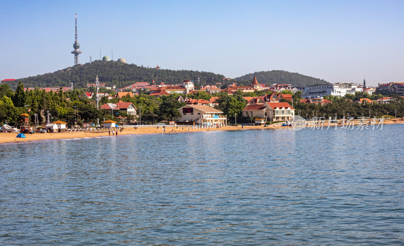 山东青岛第三海水浴场海滨海岸海滩海天景观