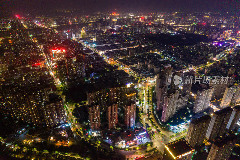 安徽蚌埠新城区城市夜景航拍图