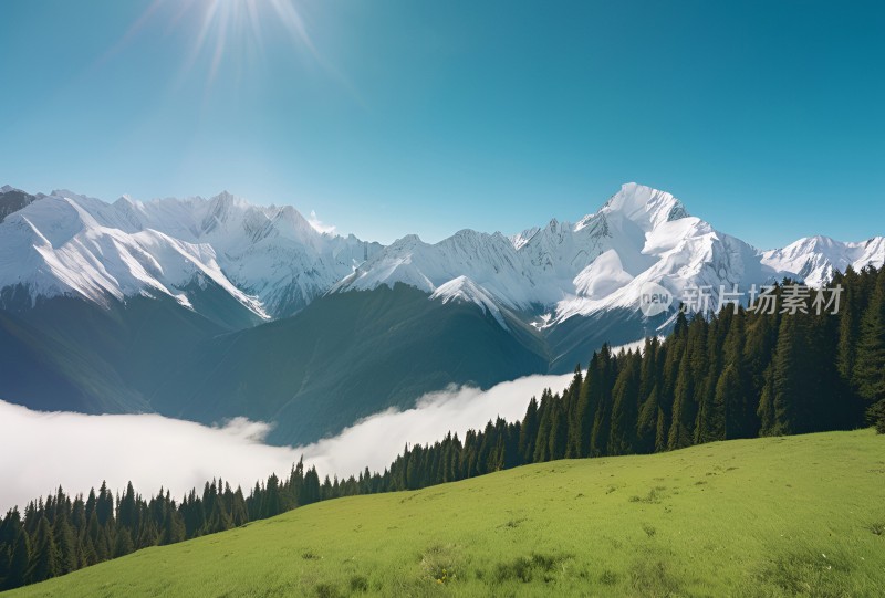 草原雪山