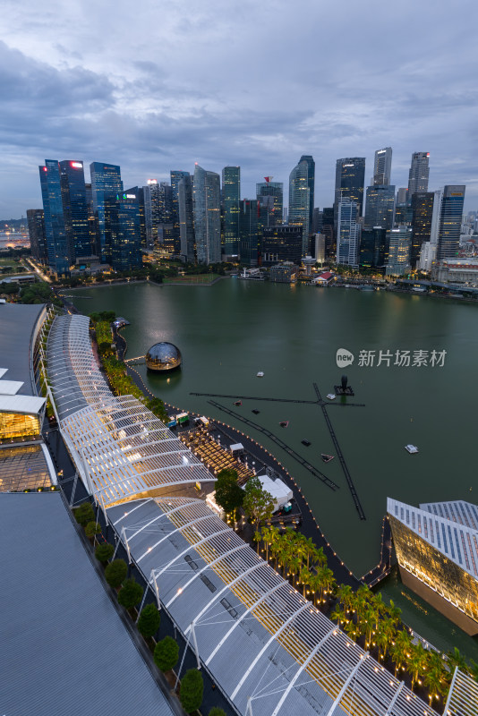 新加坡滨海湾金沙海滨奥林匹克蓝调夜景航拍