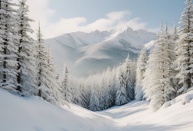 冬季森林白雪覆盖风景