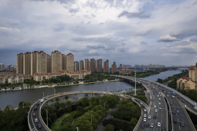 天津海河海津大桥复兴门地铁站立体交通风光